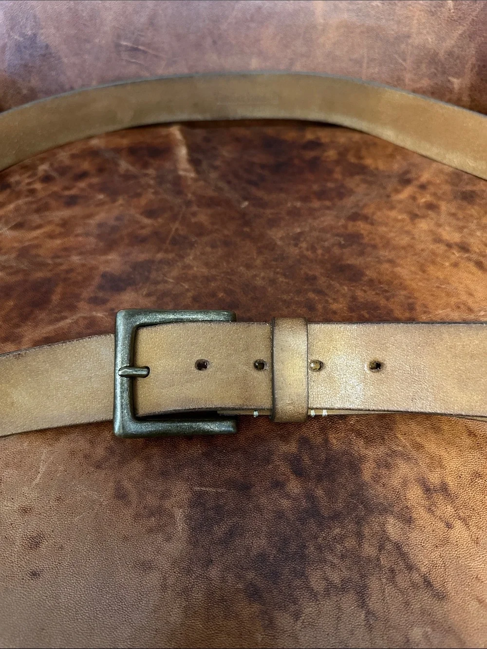 Timberland Men's Leather Belt Size 54 Waist Light Brown with Brass Buckle